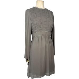 Burberry Silk Gray Ruched Long Sleeve Dress